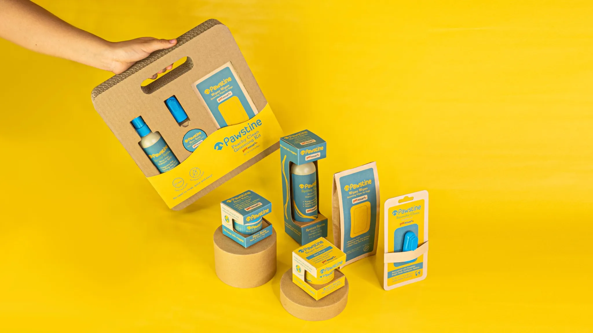 Design de um Kit de higiene sustentável para cães Pawstine Peachy Clean
